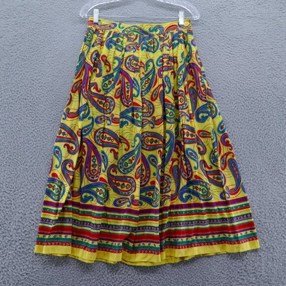 Chaus Womens Vintage Paisley Print Skirt 12 Yellow Red Blue Pleated Midi - Picture 7 of 11
